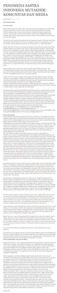 Fenomena Sastra Indonesia Mutakhir